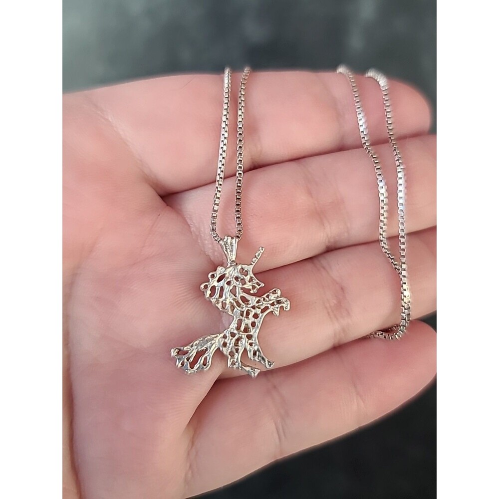 Italian 925 Sterling Silver Filigree Unicorn Pendant Necklace Vintage